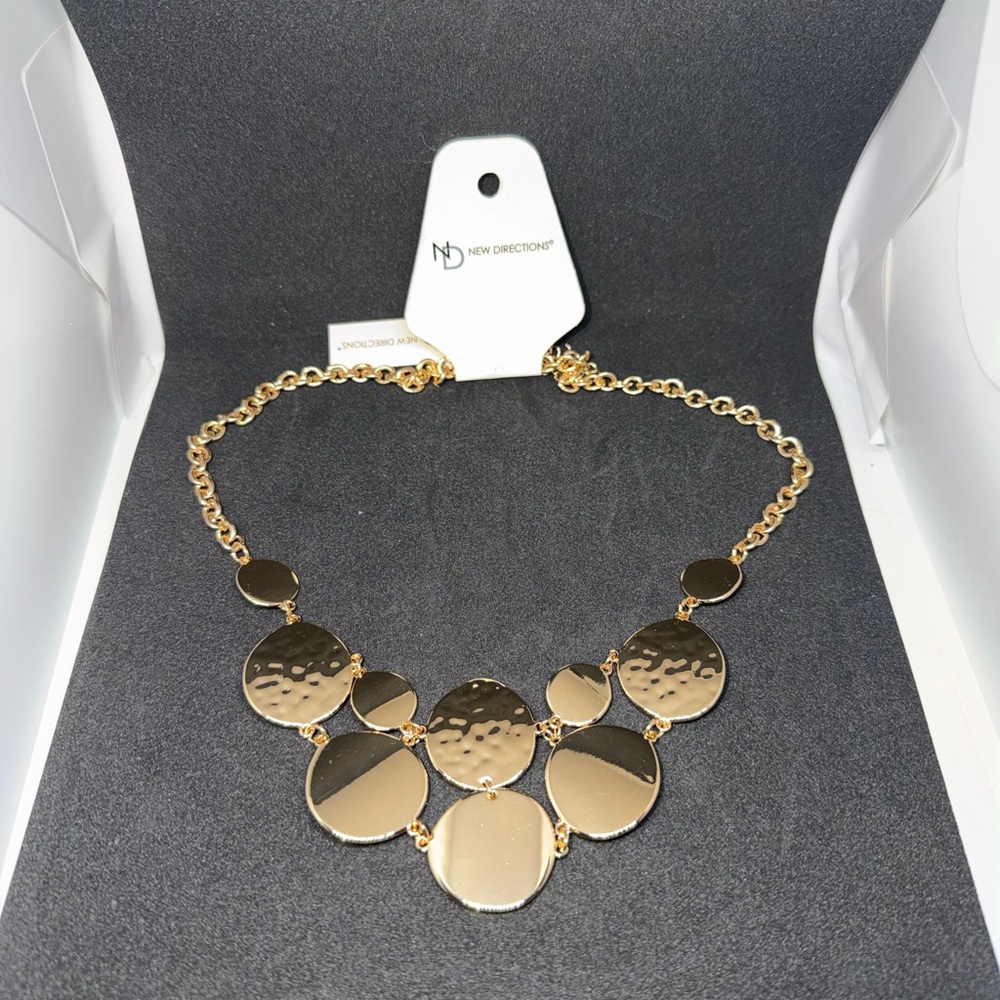 New Directions Hammered Disc Gold Chain Necklace